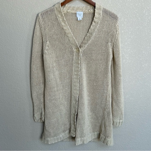 Garnet Hill Linen Cardigan Sweater Size Small Beige - Picture 1 of 12